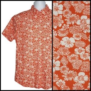 J.Crew Flex Floral Button Up Shirt Normcore Coastal Preppy Orange Stretch Mens L